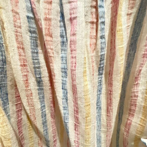 Chaps Small Ruffle Front Blouse Stripe Long Sleeve Square Neck Cotton Blend - Picture 6 of 10